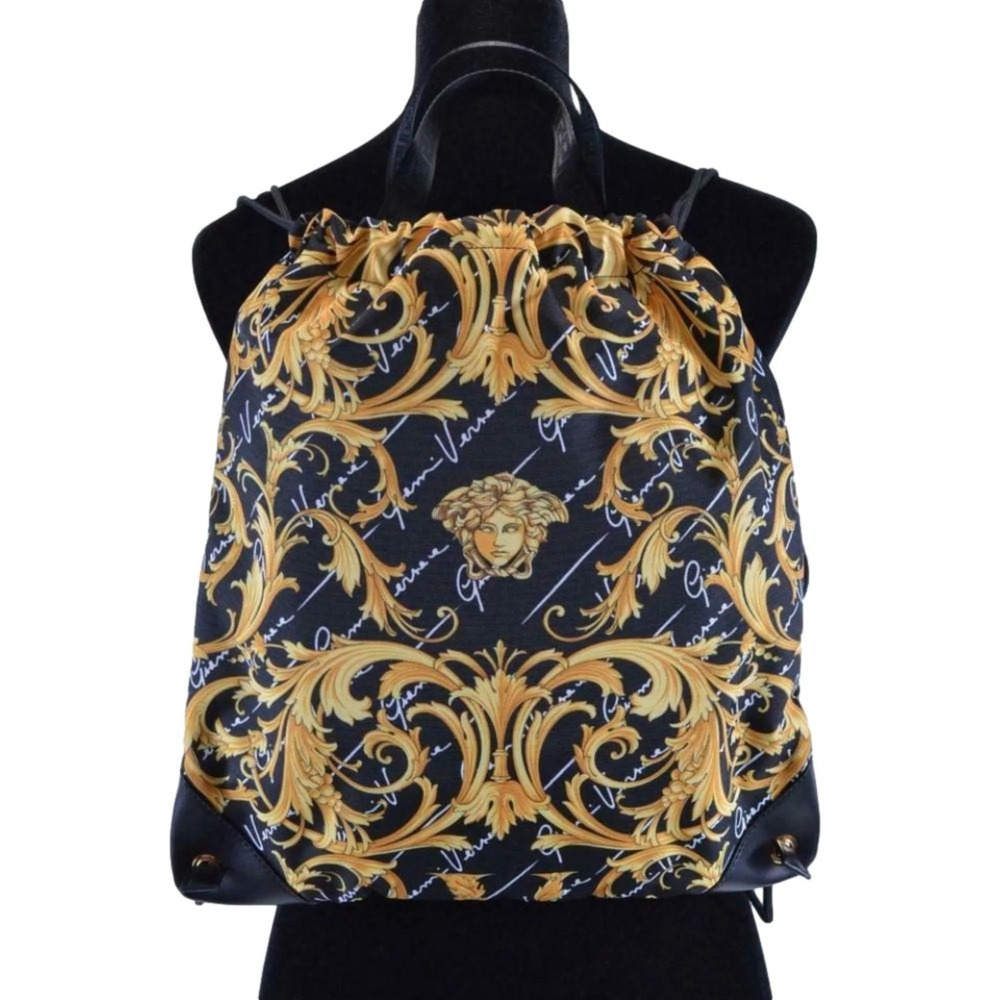 Versace Barocco Print Drawstring Backpack Black Nylon La Medusa